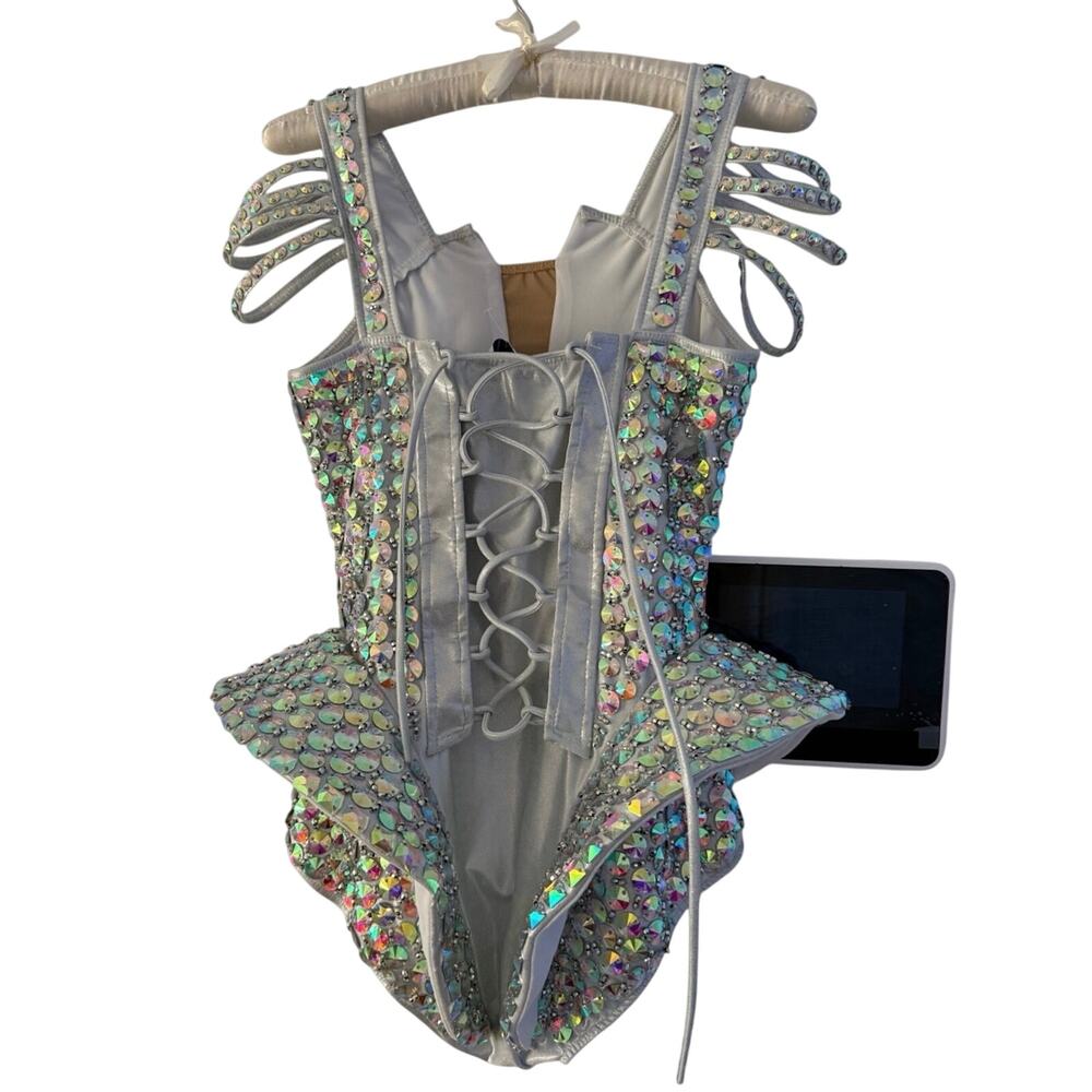 Glamour Costumes Beyoncé Burlesque Crystal Showgirl Corset Top + bodysuit XS - Picture 3 of 10